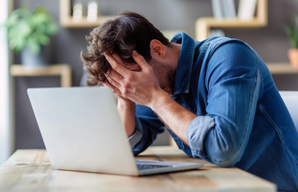 Frustrated real estate investor at his computer