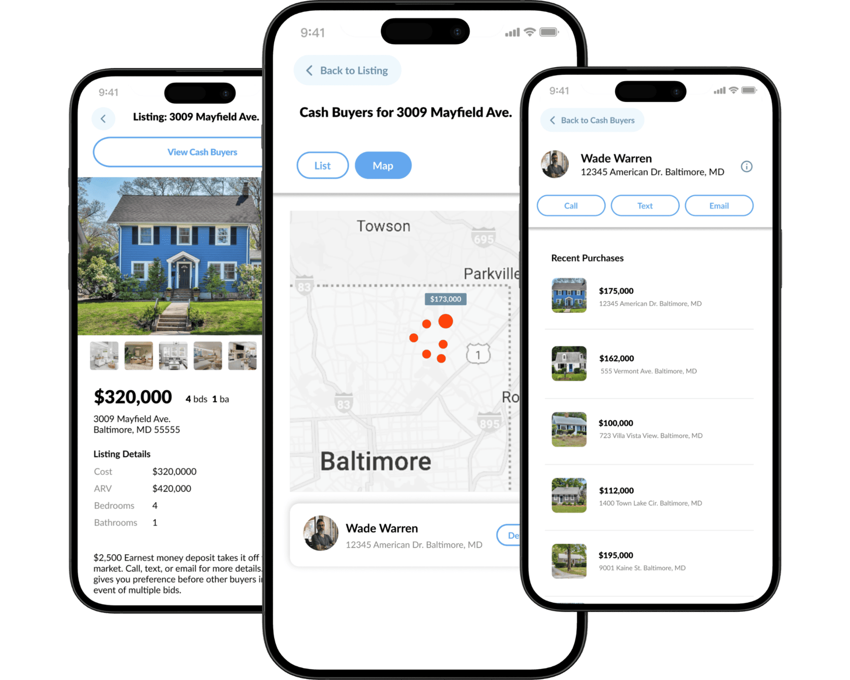 Wholster Pro cash buyer discovery showing active real estate investors, transaction activity, and buyer contact information