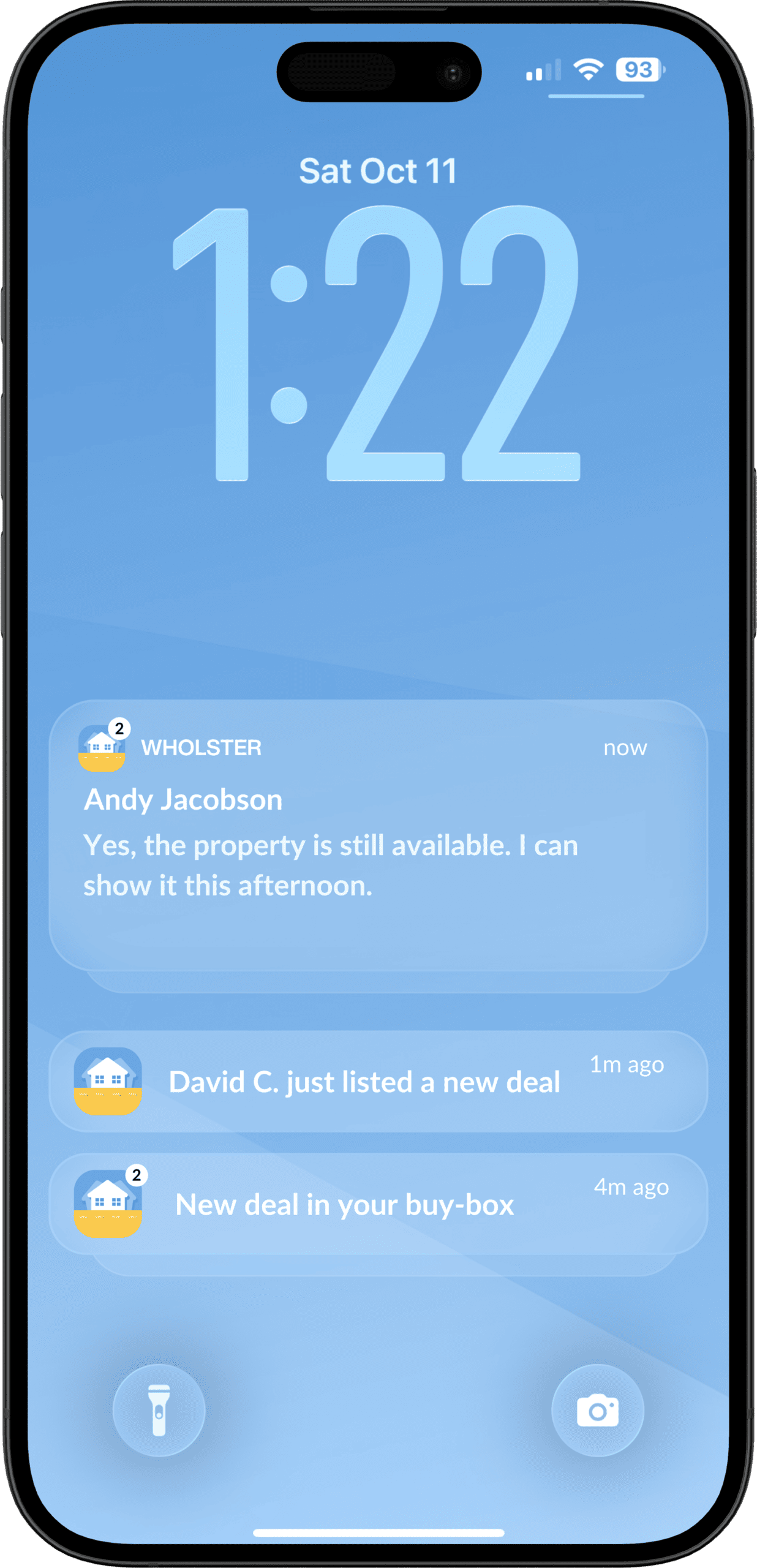 Wholster deal notifications showing follower and saved filter alerts on an iPhone
