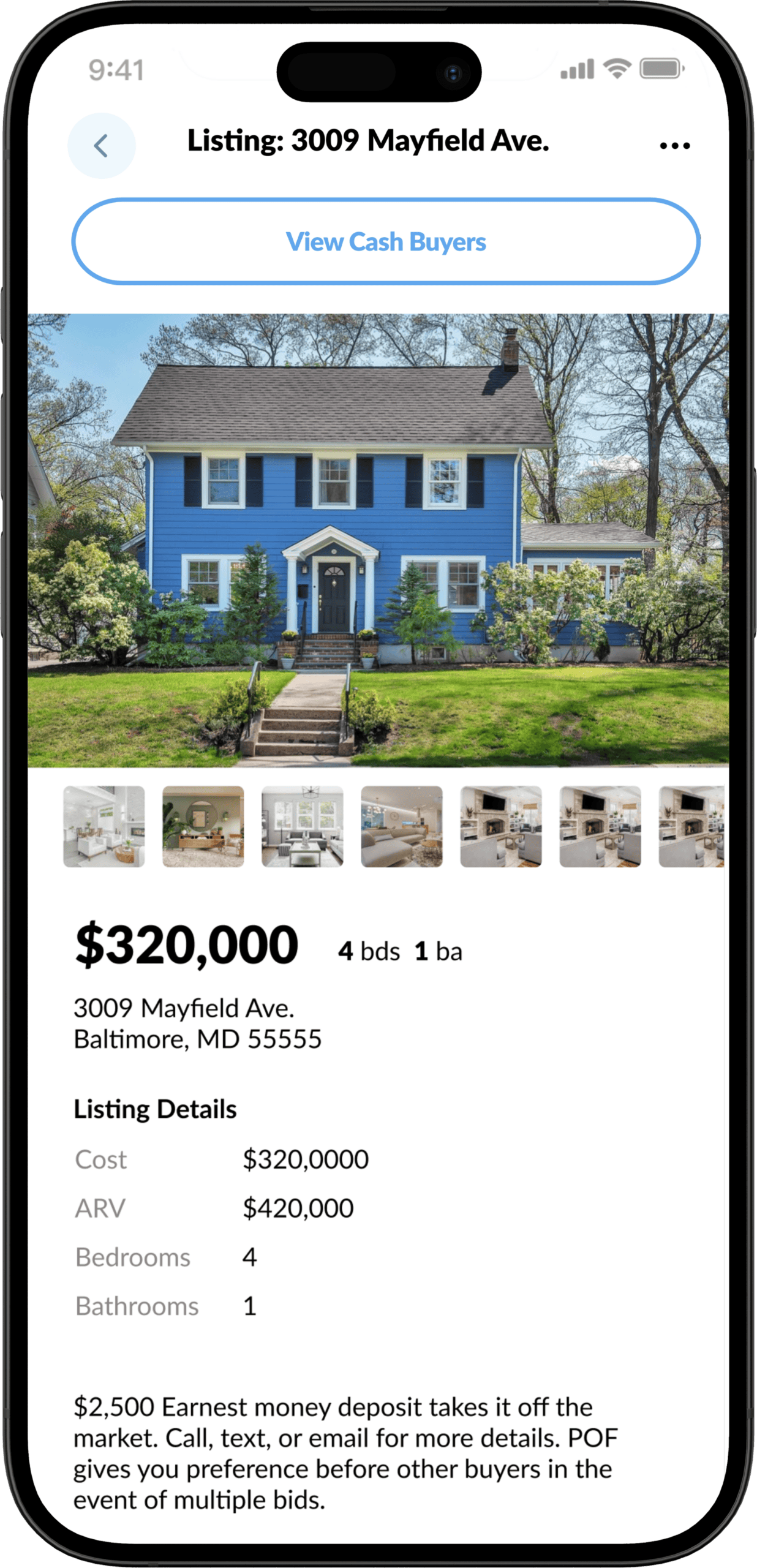 Wholster property listing with the option to find cash buyers for the deal